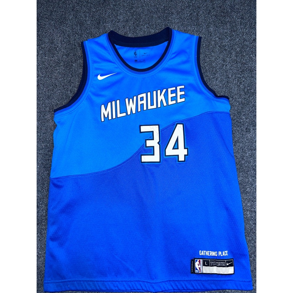 Nike NBA Milwaukee Bucks Giannis Antetokounmpo 34 Jersey Kids Large Blue City Ed